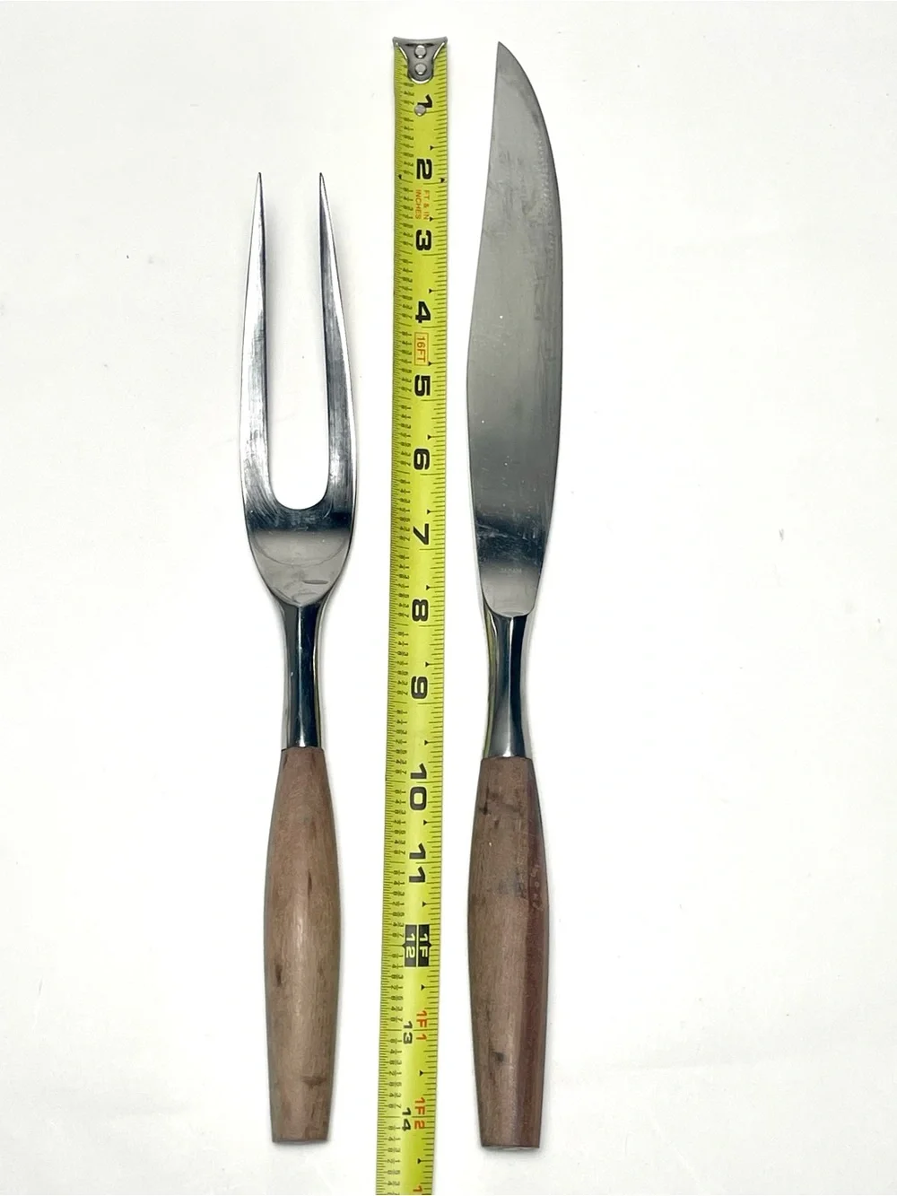 Vintage MCM Carving Set Knife Fork Wood Handle Stainless By Present Japan 2 Pc